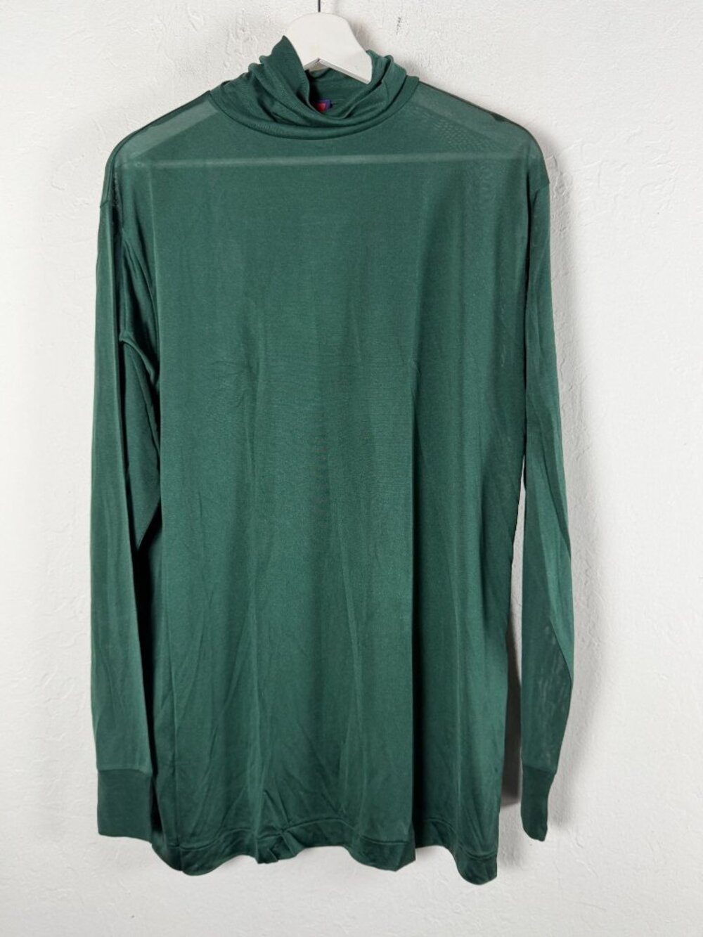 Sunpeak Silks Womens Green Silk Turtleneck Base Layer Top Sheer Long Sleeve XL